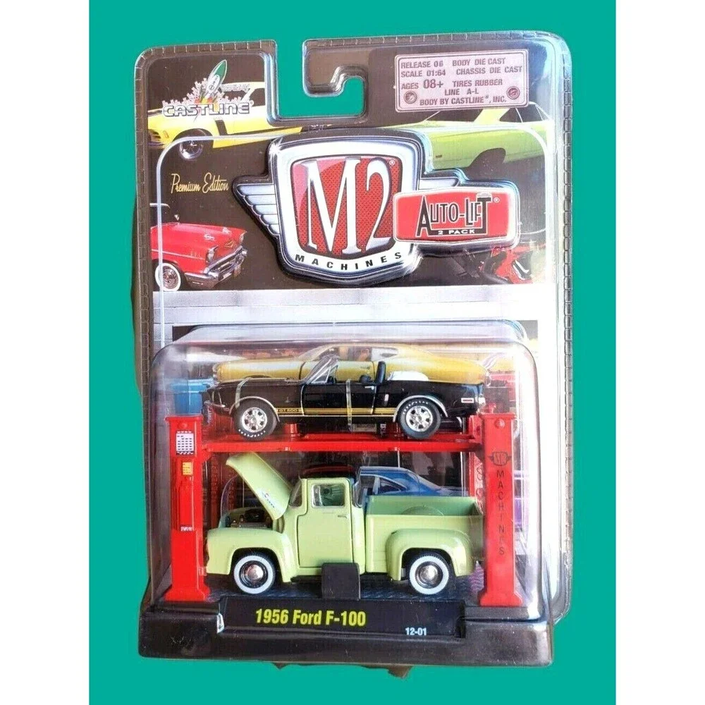 M2 Machines Auto-Lift 2 Pack 1956 Green Ford F-100 & 1968 Black Shelby GT500 MOC